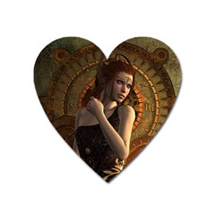 Wonderful Steampunk Women With Clocks And Gears Heart Magnet by FantasyWorld7