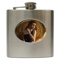 Wonderful Steampunk Women With Clocks And Gears Hip Flask (6 Oz)