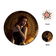 Wonderful Steampunk Women With Clocks And Gears Playing Cards (round)  by FantasyWorld7