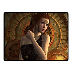 Wonderful Steampunk Women With Clocks And Gears Fleece Blanket (small) by FantasyWorld7