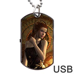 Wonderful Steampunk Women With Clocks And Gears Dog Tag Usb Flash (two Sides) by FantasyWorld7