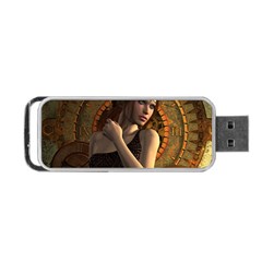 Wonderful Steampunk Women With Clocks And Gears Portable Usb Flash (one Side)