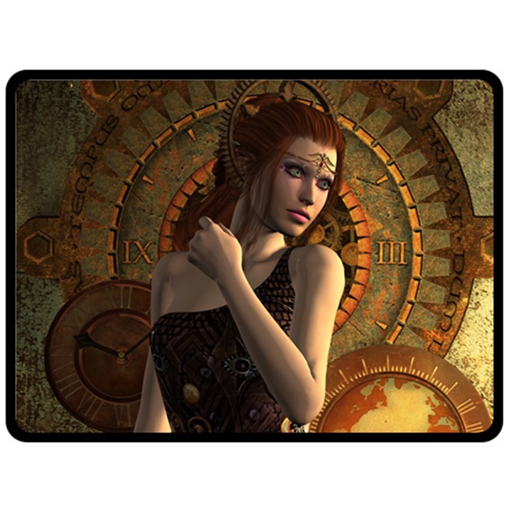 Wonderful Steampunk Women With Clocks And Gears Double Sided Fleece Blanket (Large) 