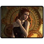 Wonderful Steampunk Women With Clocks And Gears Double Sided Fleece Blanket (Large)  80 x60  Blanket Back