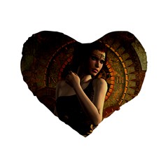 Wonderful Steampunk Women With Clocks And Gears Standard 16  Premium Flano Heart Shape Cushions by FantasyWorld7