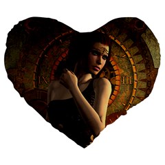 Wonderful Steampunk Women With Clocks And Gears Large 19  Premium Flano Heart Shape Cushions by FantasyWorld7