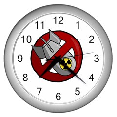 No Nuclear Weapons Wall Clocks (silver)  by Valentinaart