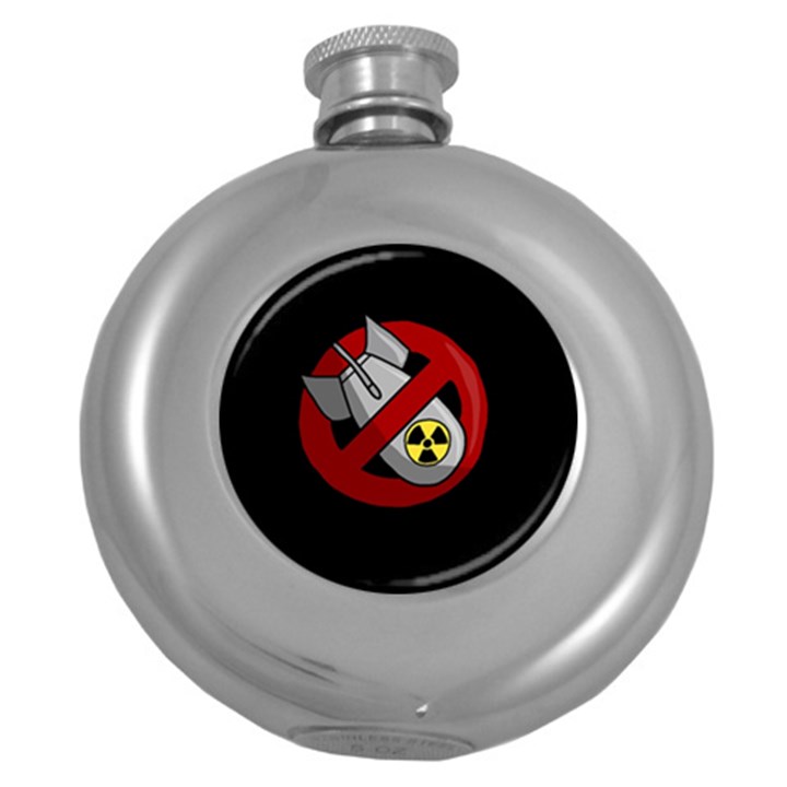 No nuclear weapons Round Hip Flask (5 oz)