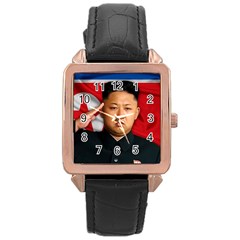 Kim Jong-un Rose Gold Leather Watch  by Valentinaart