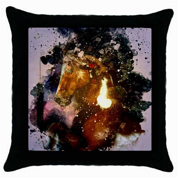 Wonderful Horse In Watercolors Throw Pillow Case (Black)