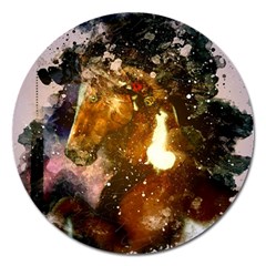 Wonderful Horse In Watercolors Magnet 5  (round) by FantasyWorld7