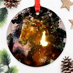 Wonderful Horse In Watercolors Round Ornament (two Sides) by FantasyWorld7