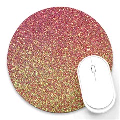 Rose Gold Sparkly Glitter Texture Pattern Round Mousepads by paulaoliveiradesign