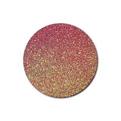 Rose Gold Sparkly Glitter Texture Pattern Rubber Coaster (round)  by paulaoliveiradesign