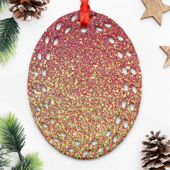 Rose Gold Sparkly Glitter Texture Pattern Oval Filigree Ornament (Two Sides)