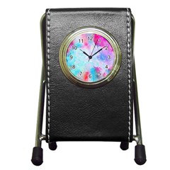 Pink And Purple Galaxy Watercolor Background  Pen Holder Desk Clocks by paulaoliveiradesign