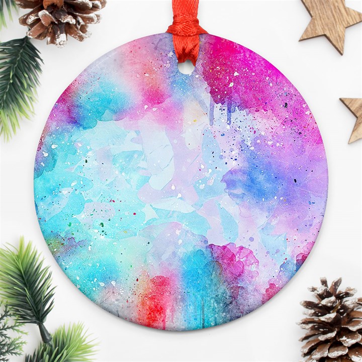 Pink and Purple Galaxy Watercolor Background  Round Ornament (Two Sides)