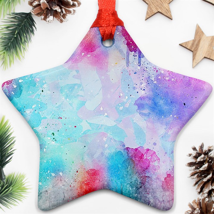 Pink and Purple Galaxy Watercolor Background  Star Ornament (Two Sides)