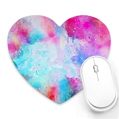 Pink And Purple Galaxy Watercolor Background  Heart Mousepads by paulaoliveiradesign