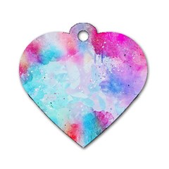 Pink And Purple Galaxy Watercolor Background  Dog Tag Heart (two Sides) by paulaoliveiradesign