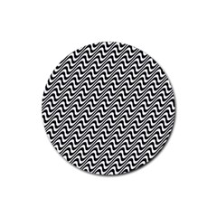 Black And White Waves Illusion Pattern Rubber Coaster (round)  by paulaoliveiradesign