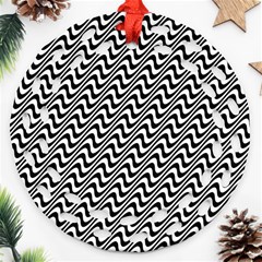 Black And White Waves Illusion Pattern Round Filigree Ornament (two Sides)