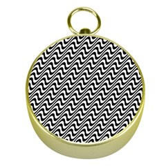 Black And White Waves Illusion Pattern Gold Compasses by paulaoliveiradesign