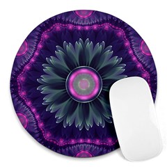 Beautiful Hot Pink And Gray Fractal Anemone Kisses Round Mousepads by jayaprime