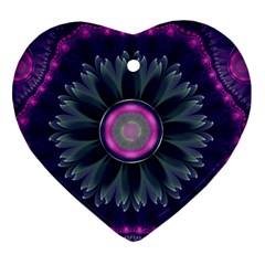 Beautiful Hot Pink And Gray Fractal Anemone Kisses Ornament (heart) by jayaprime