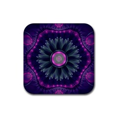 Beautiful Hot Pink And Gray Fractal Anemone Kisses Rubber Coaster (square)  by jayaprime