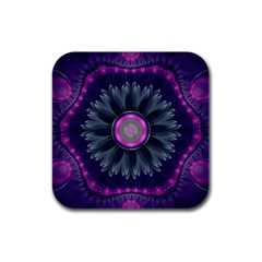 Beautiful Hot Pink And Gray Fractal Anemone Kisses Rubber Square Coaster (4 Pack)  by jayaprime