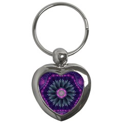 Beautiful Hot Pink And Gray Fractal Anemone Kisses Key Chains (heart)  by jayaprime