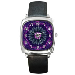 Beautiful Hot Pink And Gray Fractal Anemone Kisses Square Metal Watch by jayaprime