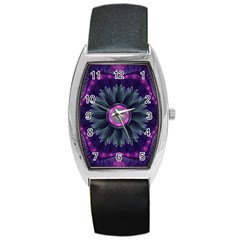 Beautiful Hot Pink And Gray Fractal Anemone Kisses Barrel Style Metal Watch by jayaprime