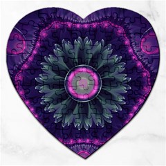 Beautiful Hot Pink And Gray Fractal Anemone Kisses Jigsaw Puzzle (heart) by jayaprime