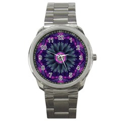 Beautiful Hot Pink And Gray Fractal Anemone Kisses Sport Metal Watch by jayaprime