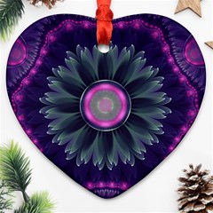 Beautiful Hot Pink And Gray Fractal Anemone Kisses Heart Ornament (two Sides) by jayaprime