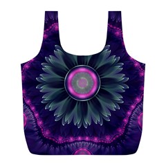 Beautiful Hot Pink And Gray Fractal Anemone Kisses Full Print Recycle Bags (l)  by jayaprime