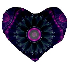 Beautiful Hot Pink And Gray Fractal Anemone Kisses Large 19  Premium Flano Heart Shape Cushions by jayaprime