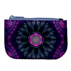 Beautiful Hot Pink And Gray Fractal Anemone Kisses Large Coin Purse by jayaprime