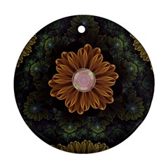 Abloom In Autumn Leaves With Faded Fractal Flowers Ornament (round) by jayaprime