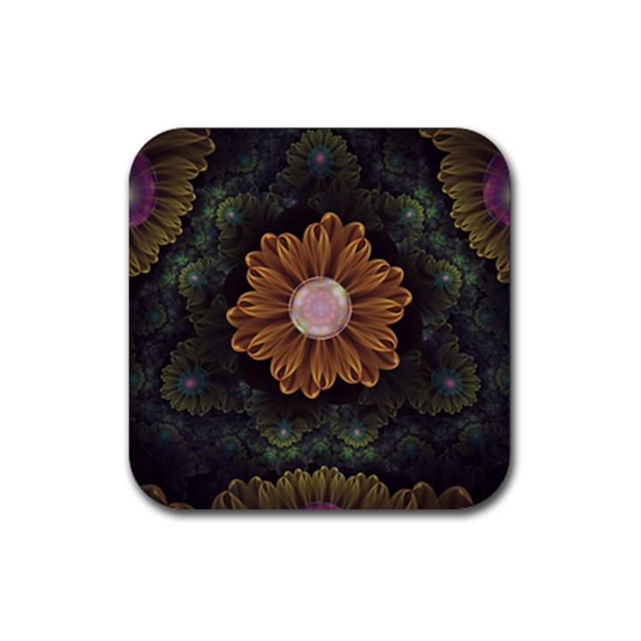 Abloom in Autumn Leaves with Faded Fractal Flowers Rubber Coaster (Square) 