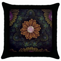 Abloom In Autumn Leaves With Faded Fractal Flowers Throw Pillow Case (black) by jayaprime