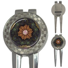 Abloom In Autumn Leaves With Faded Fractal Flowers 3-in-1 Golf Divots by jayaprime