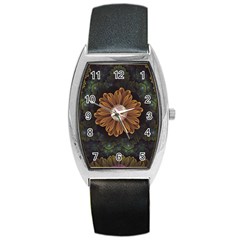 Abloom In Autumn Leaves With Faded Fractal Flowers Barrel Style Metal Watch by jayaprime