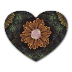 Abloom In Autumn Leaves With Faded Fractal Flowers Heart Mousepads by jayaprime