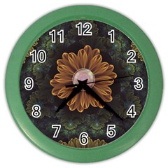 Abloom In Autumn Leaves With Faded Fractal Flowers Color Wall Clocks by jayaprime