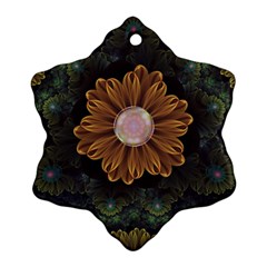 Abloom In Autumn Leaves With Faded Fractal Flowers Snowflake Ornament (two Sides) by jayaprime