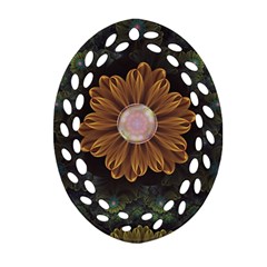 Abloom In Autumn Leaves With Faded Fractal Flowers Oval Filigree Ornament (two Sides) by jayaprime