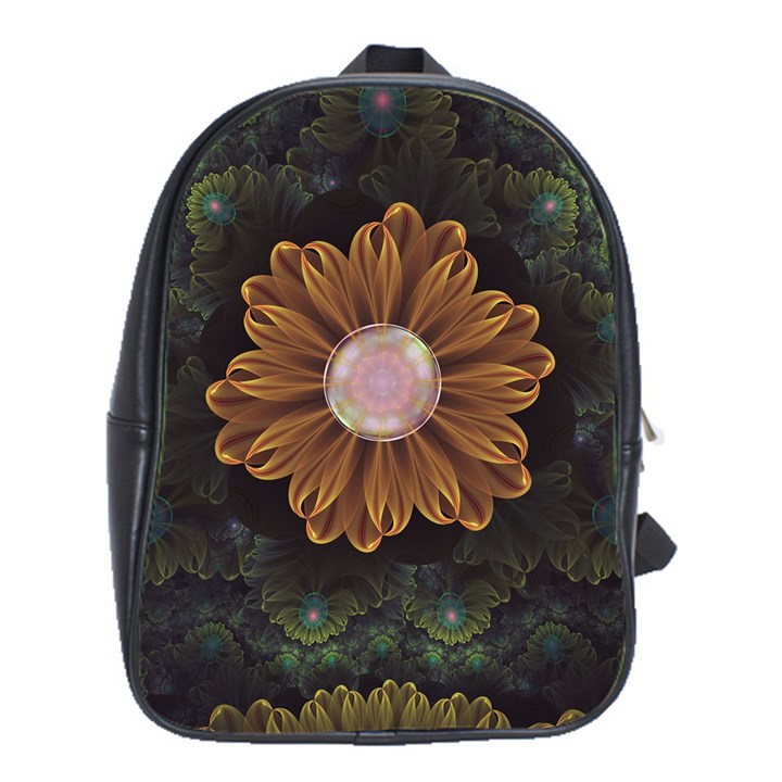 Abloom in Autumn Leaves with Faded Fractal Flowers School Bag (XL)